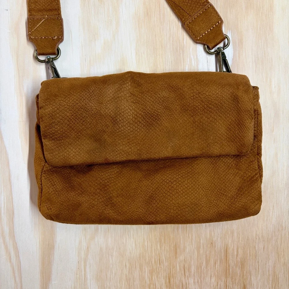 Anthropologie Vegan Suede Foldover Crossbody Bag Convertible Clutch